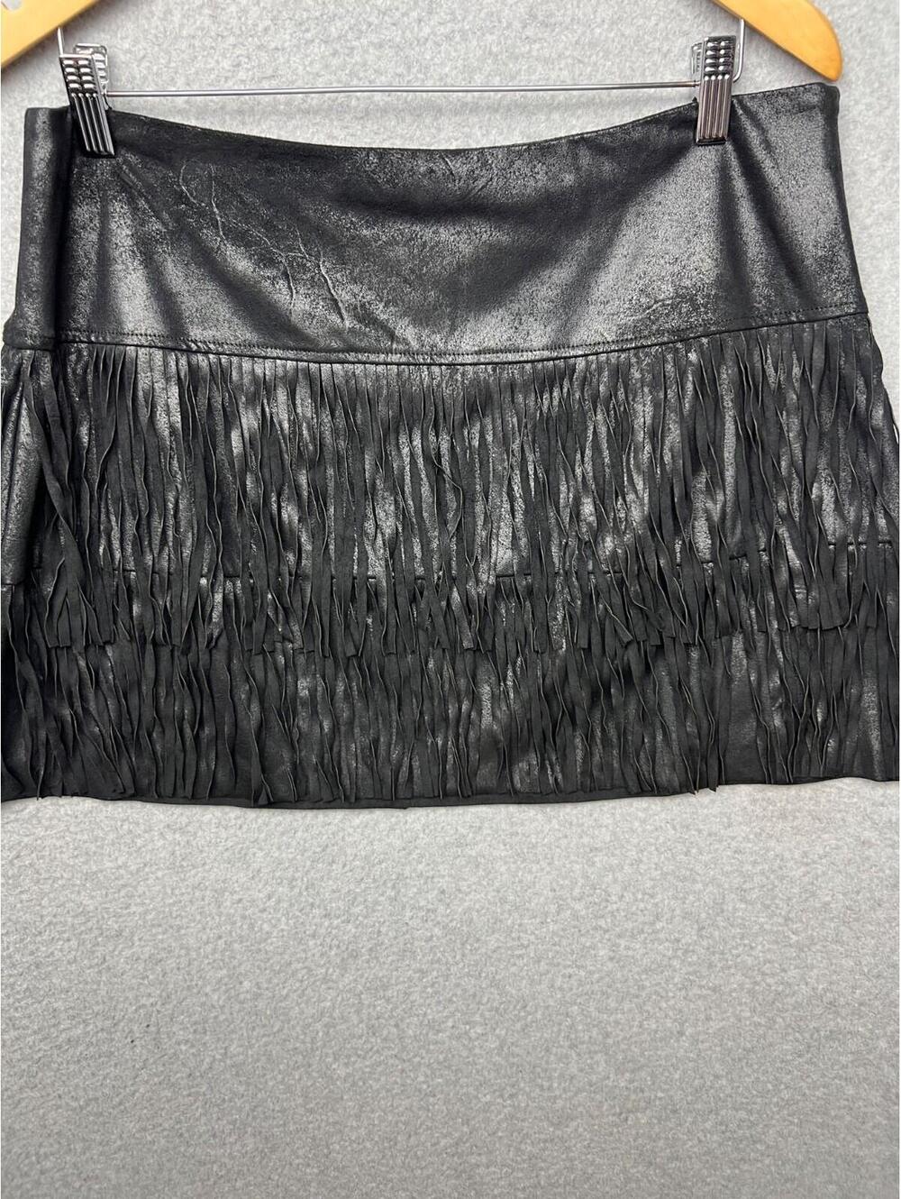 Highline Collective black fringe leather mini skirt L Faux leather Western *